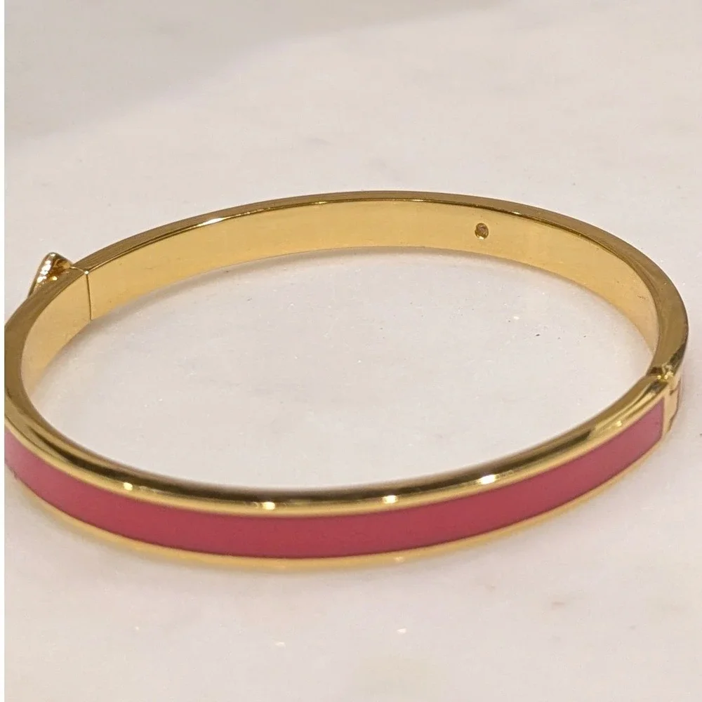 Kate Spade Heritage Spade Bangle Bracelet Women OS Pink Gold Enamel Hinged Clasp